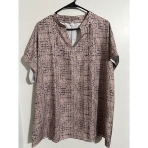 Unbranded Mauve Black Abstract Grid Print Split Neck Blouse XXL Womens Top